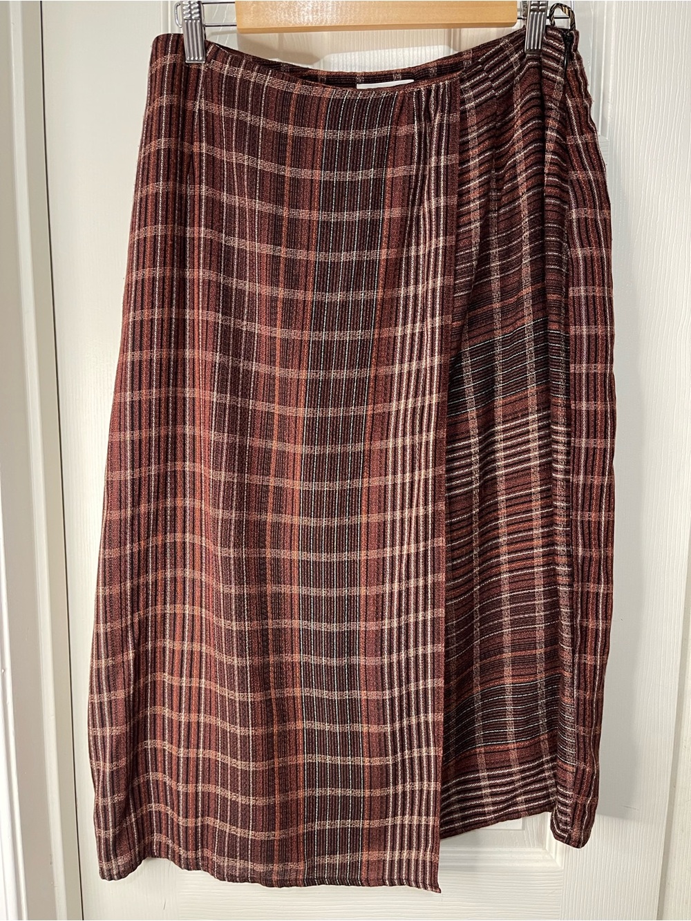Billy Reid Brown Lightweight Retro Plaid Academia Made in Italy Wrap Skirt 8